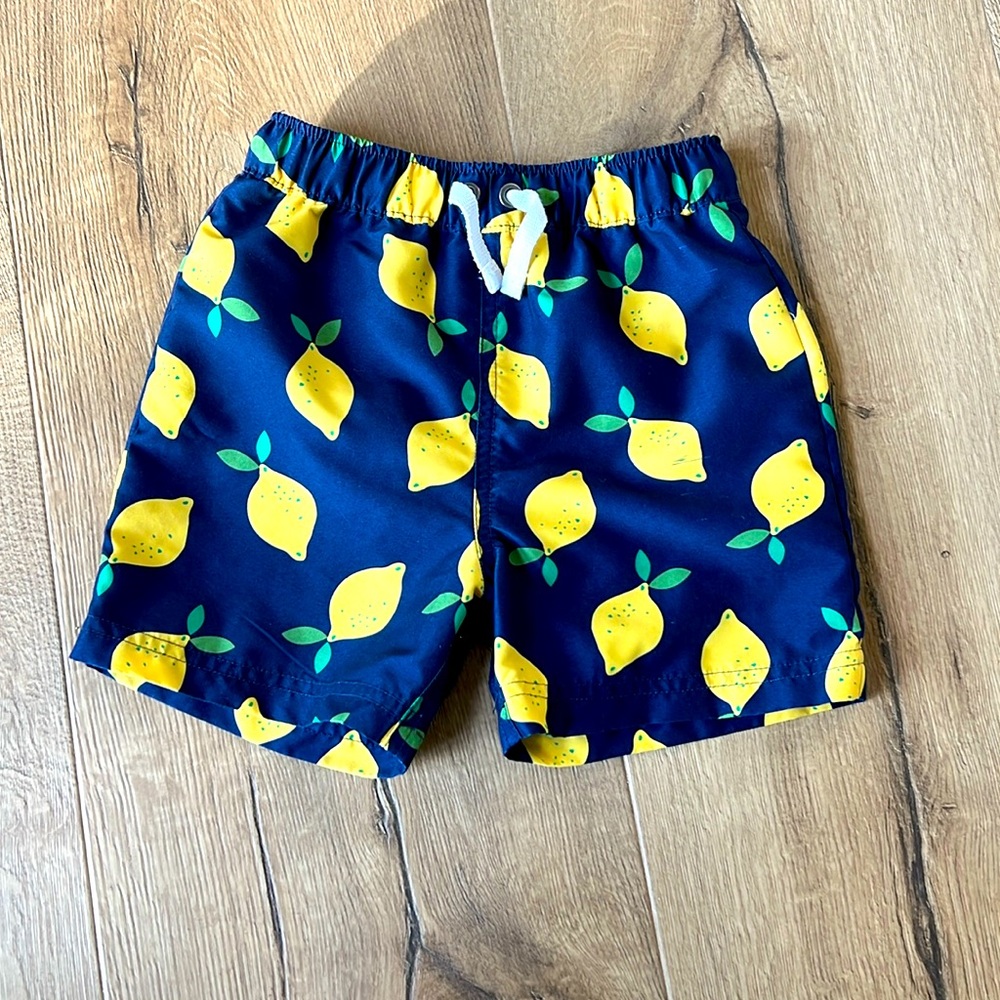 Boys toddler 3T Hanna Anderson lemon swim shorts swim trunks